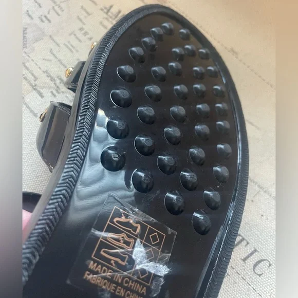 Jeffrey Campbell Jellin Black Fisherman Jelly Sandals Gold Bling Size 42 | 9.5 - Picture 10 of 10